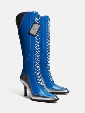 Timberland Blue Patent Lace-Up Over-the-Knee Boots